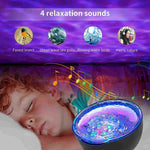 Young boy sleeping with a superimposed image of calming sea lamp