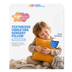 Boy hugging the Bright Autism Texturized Vibrating Sensory Pillow, a dual sensory calming pillow