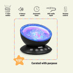 Sensory Sea Lamp by Bright Autism – product features: 7 color modes, nature sounds, remote control