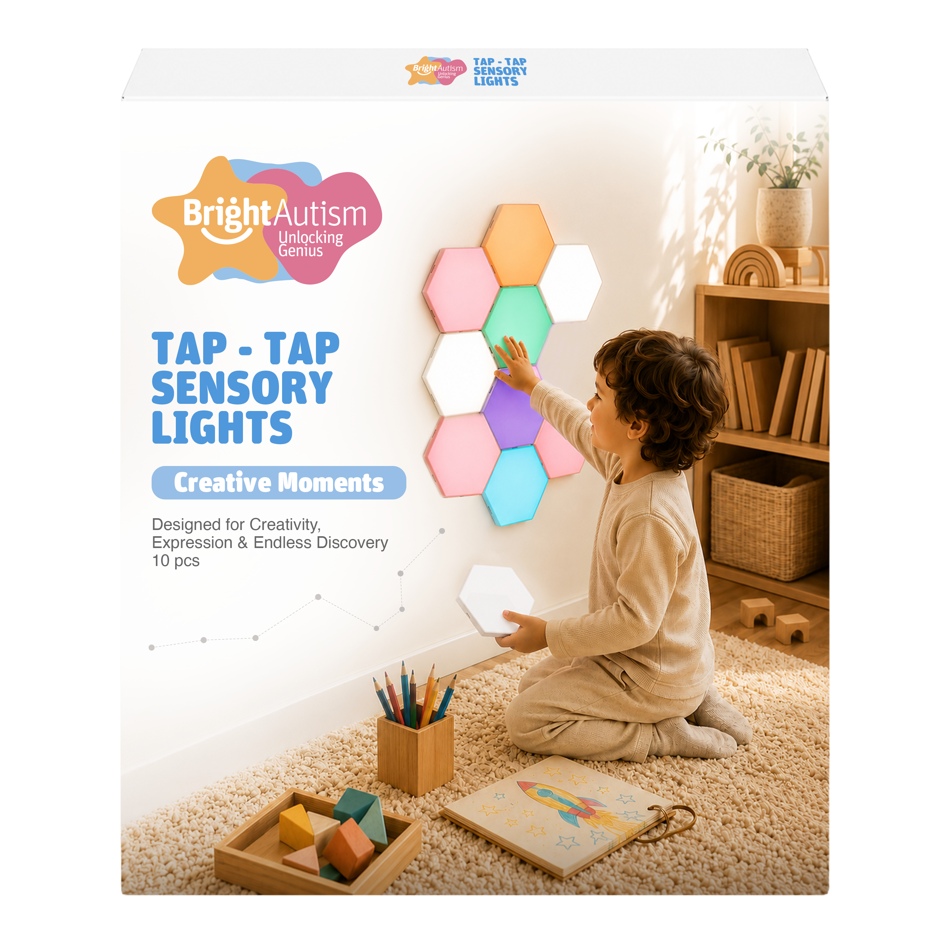 TAP-TAP Sensory Lights by Bright Autism – Creative Moments, 10-piece hexagon set