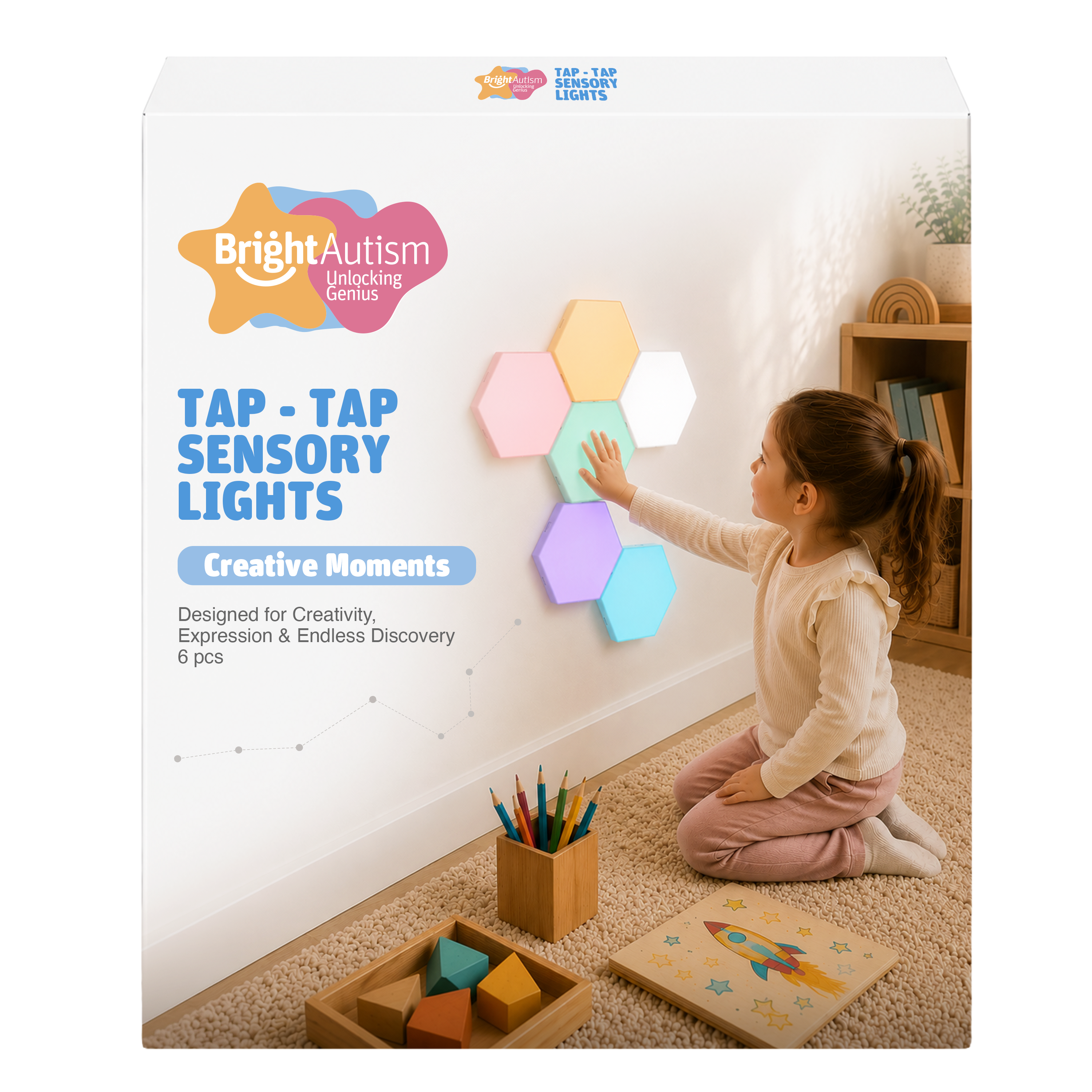 TAP-TAP Sensory Lights by Bright Autism – Creative Moments, 6-piece hexagon set