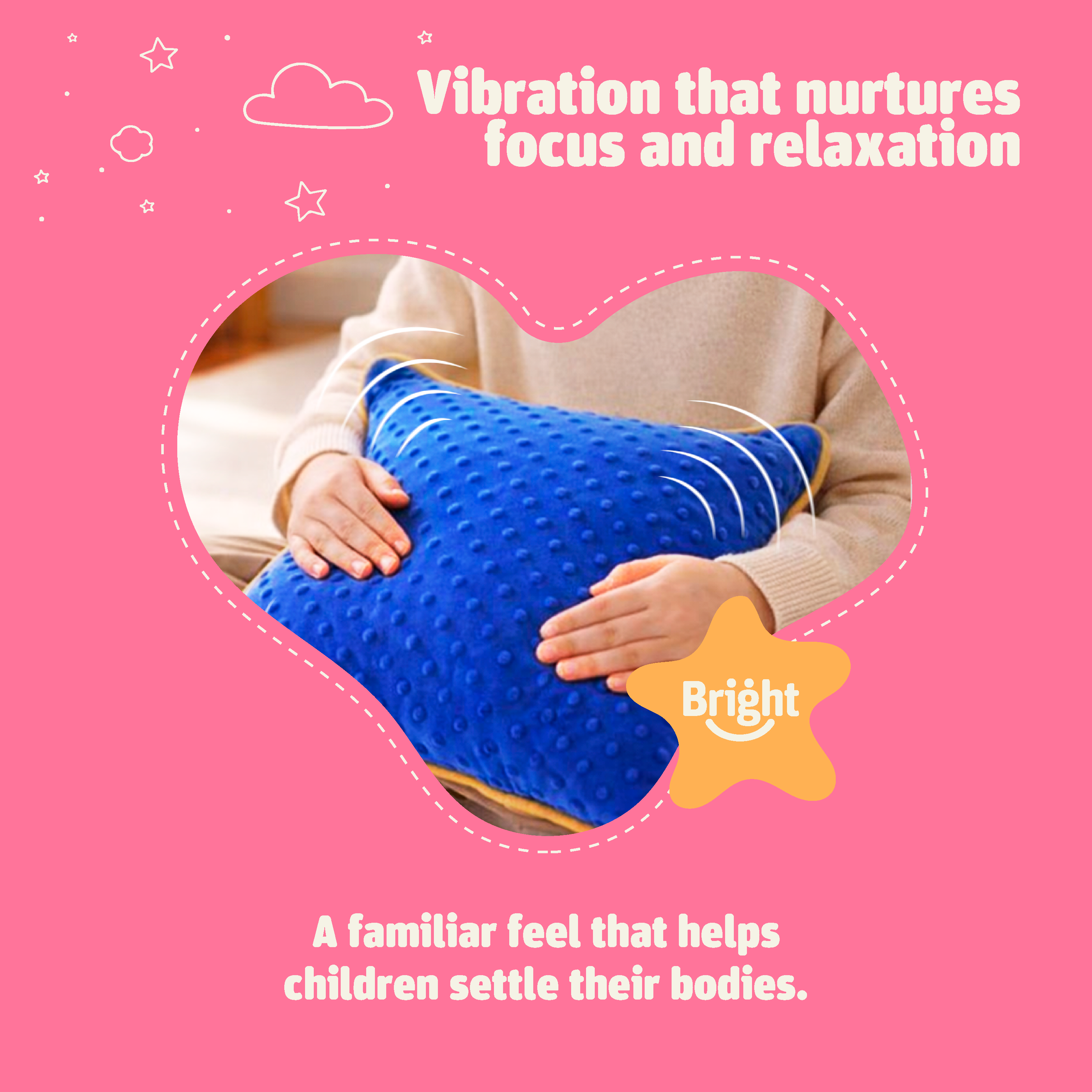 Close-up of a child hugging the Bright Autism Vibrating Sensory Pillow to nurture focus and relaxation