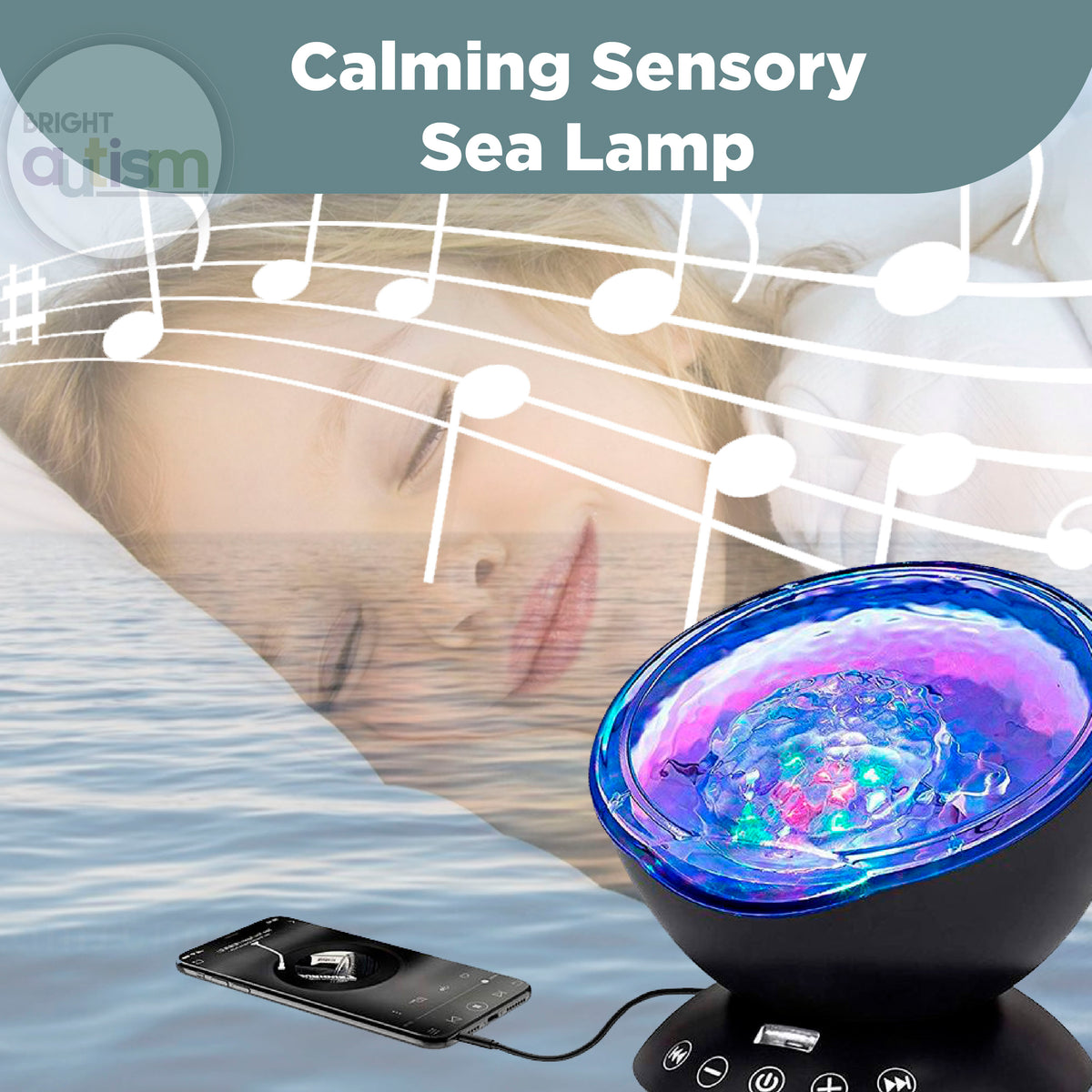 A baby sleeping with Calming Sensory Sea Lamp